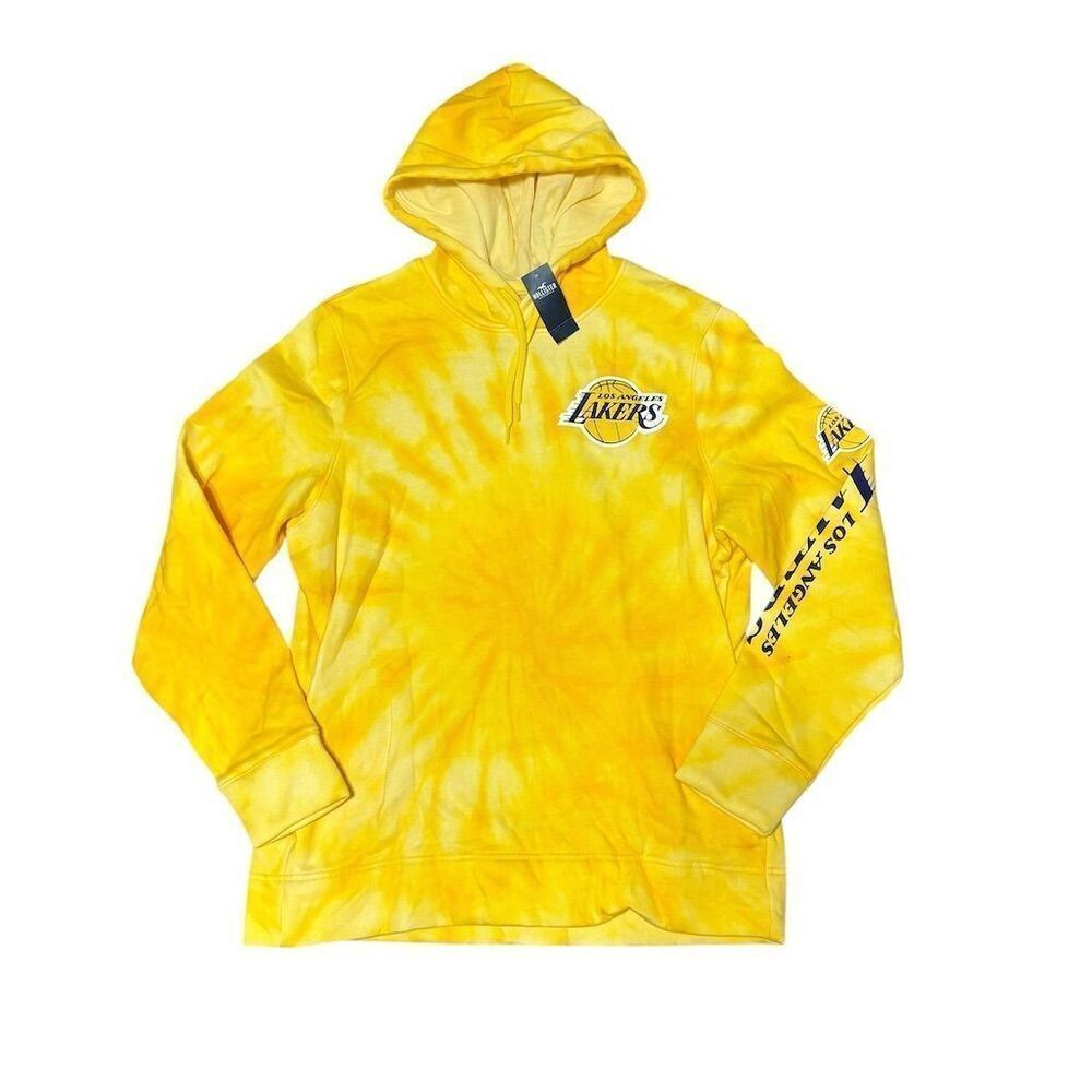 Hollister Men's XL Yellow Tie-Dye Los Angeles Lakers Hoodie Pullover